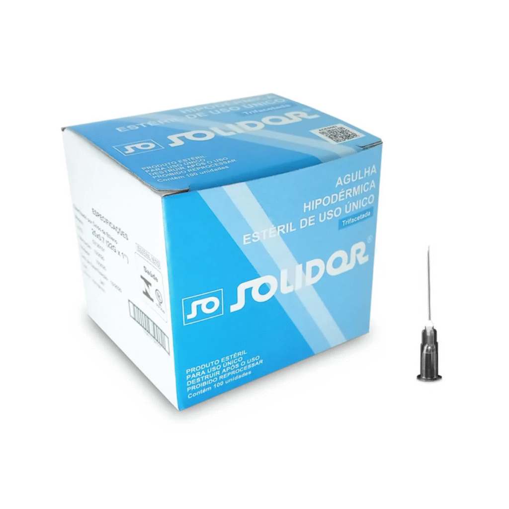 Agulha Hipodérmica Descartável 25x0,70mm (22g x 1) c/100 Und - Solidor