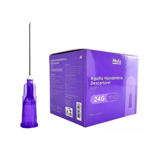 Agulha Descartável 24G 20x5,5mm 100 Unidades - Medix