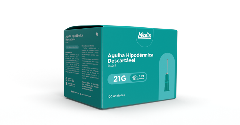 Agulha Hipodérmica Descartável Medix – 30 x 0,80mm (100un)