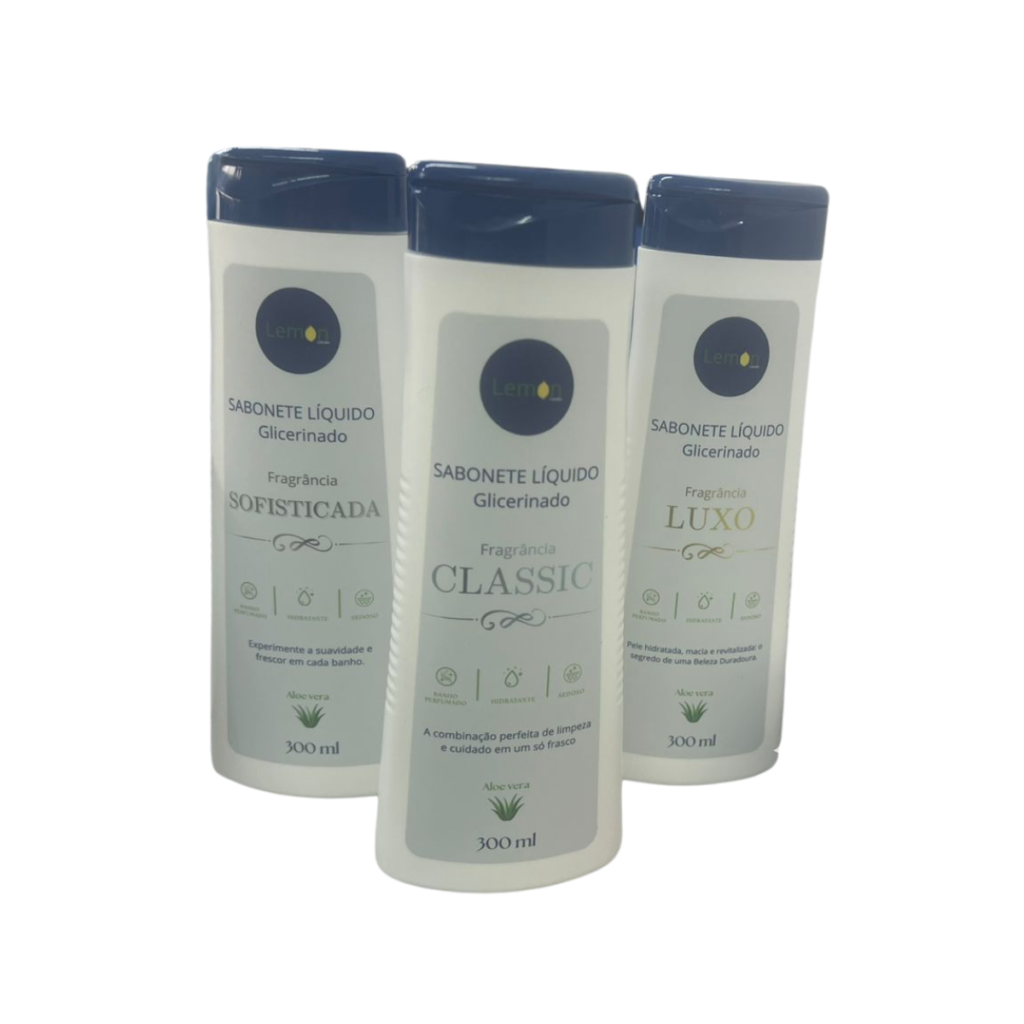 Kit Com 3 Sabonetes Lemon Líquido Glicerinado Fragrâncias: Classic, Sofisticada E Luxo