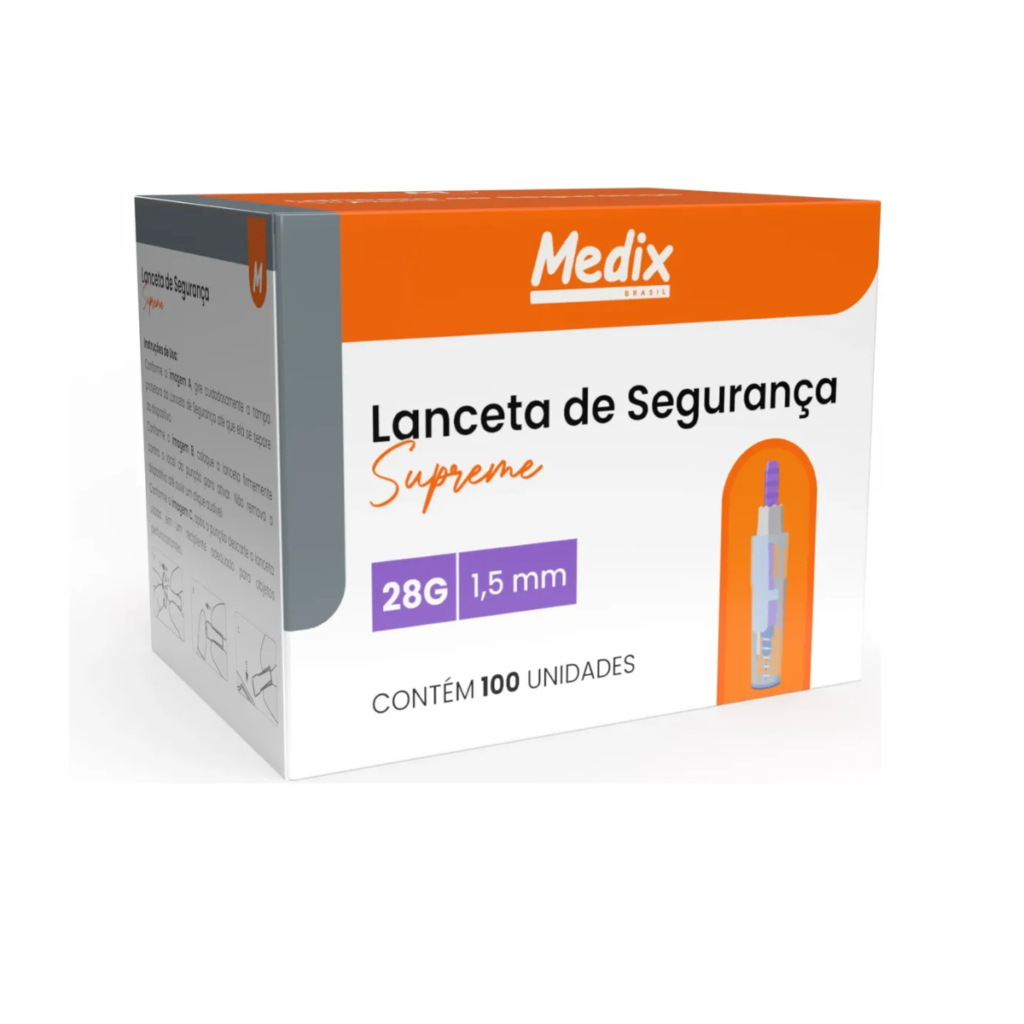 Lanceta De Segurança Supreme Roxo 28G 1,5Mm – Medix (100 Unidades)