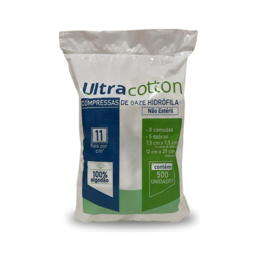 Compressa de Gaze Hidrófila Ultracotton 11 Fios – 500 Unidades