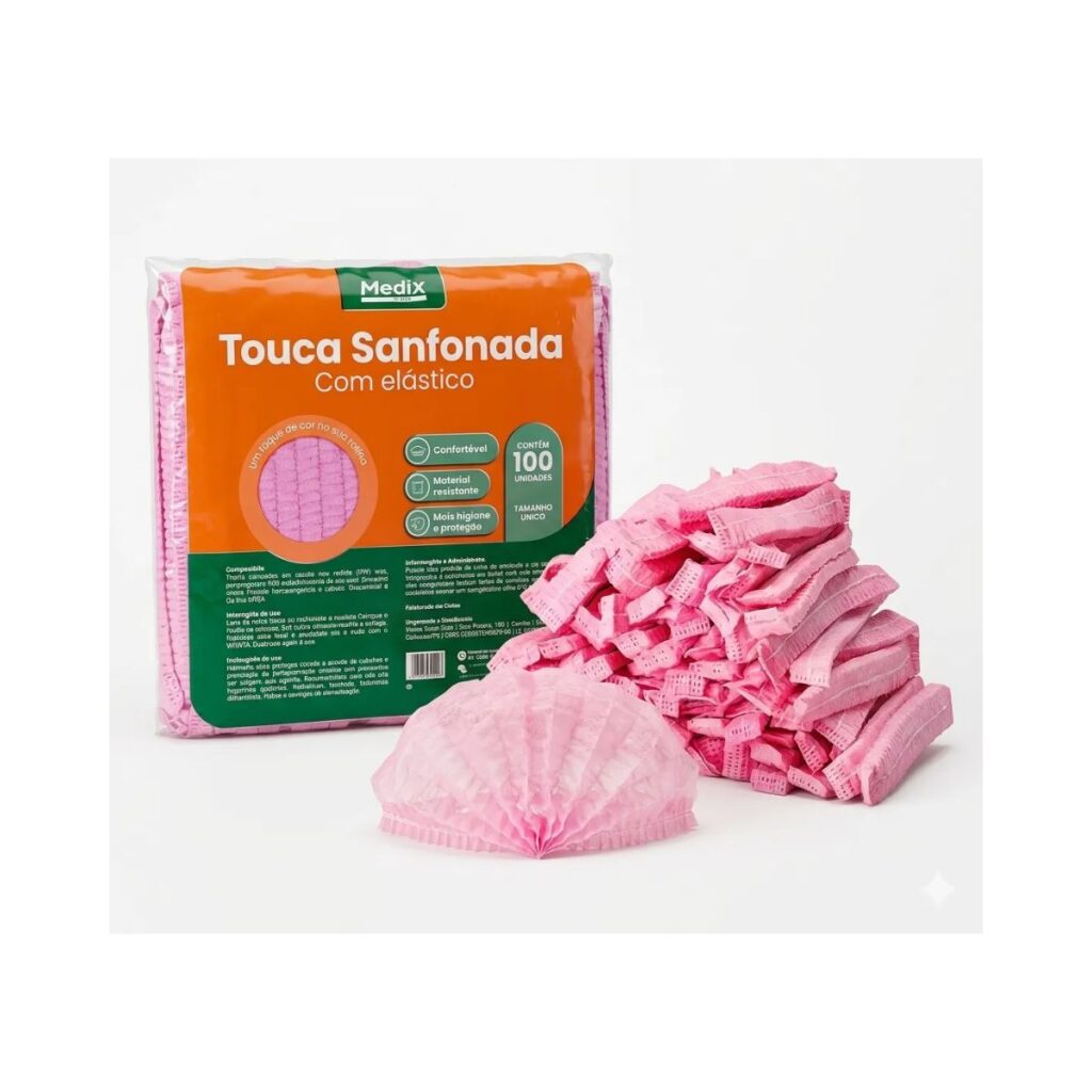 Touca Sanfonada Descartável Rosa - Medix