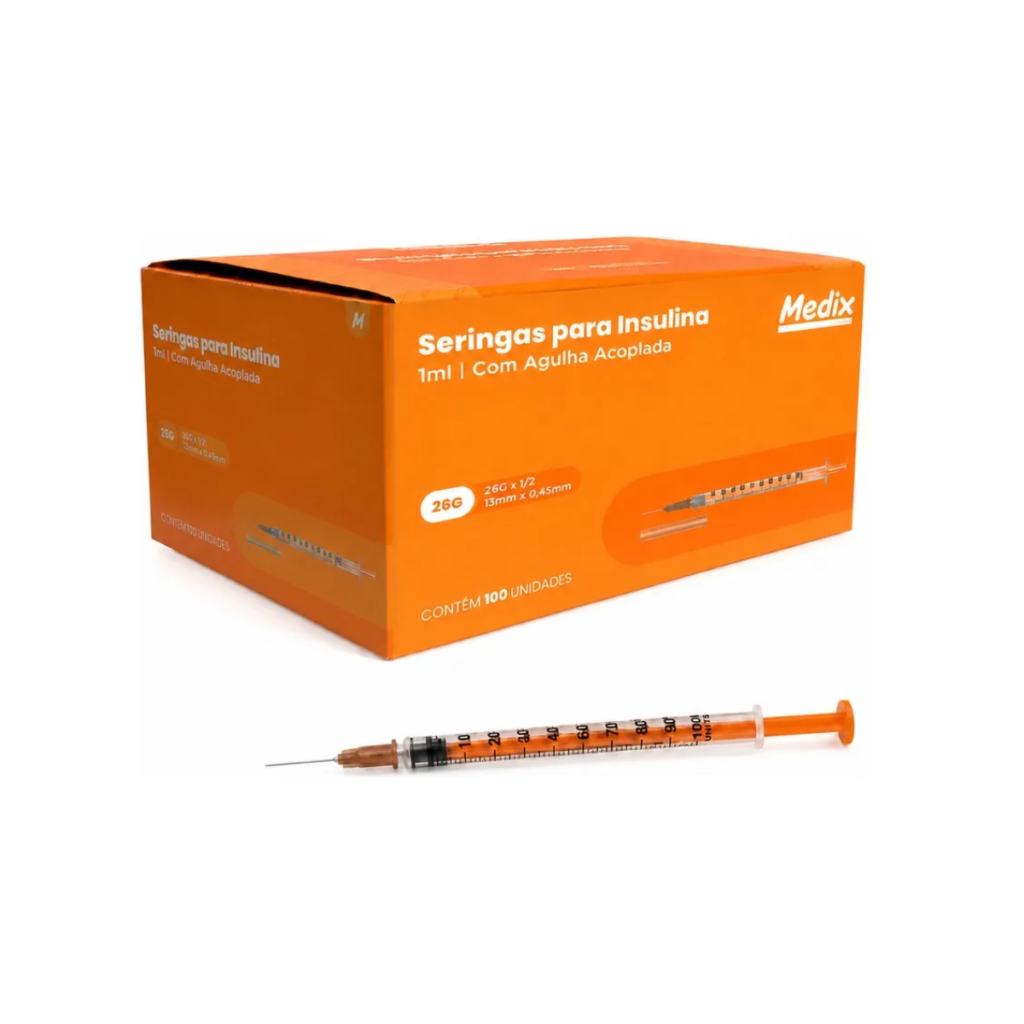 Seringa Para Insulina 1 Ml Com Agulha 13 X 0,45 Mm Medix