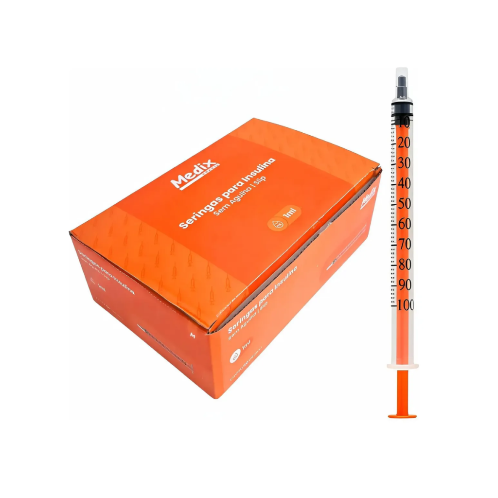 Seringa Para Insulina Medix 1 Ml Luer Slip Sem Agulha – Caixa Com 100 Unidades